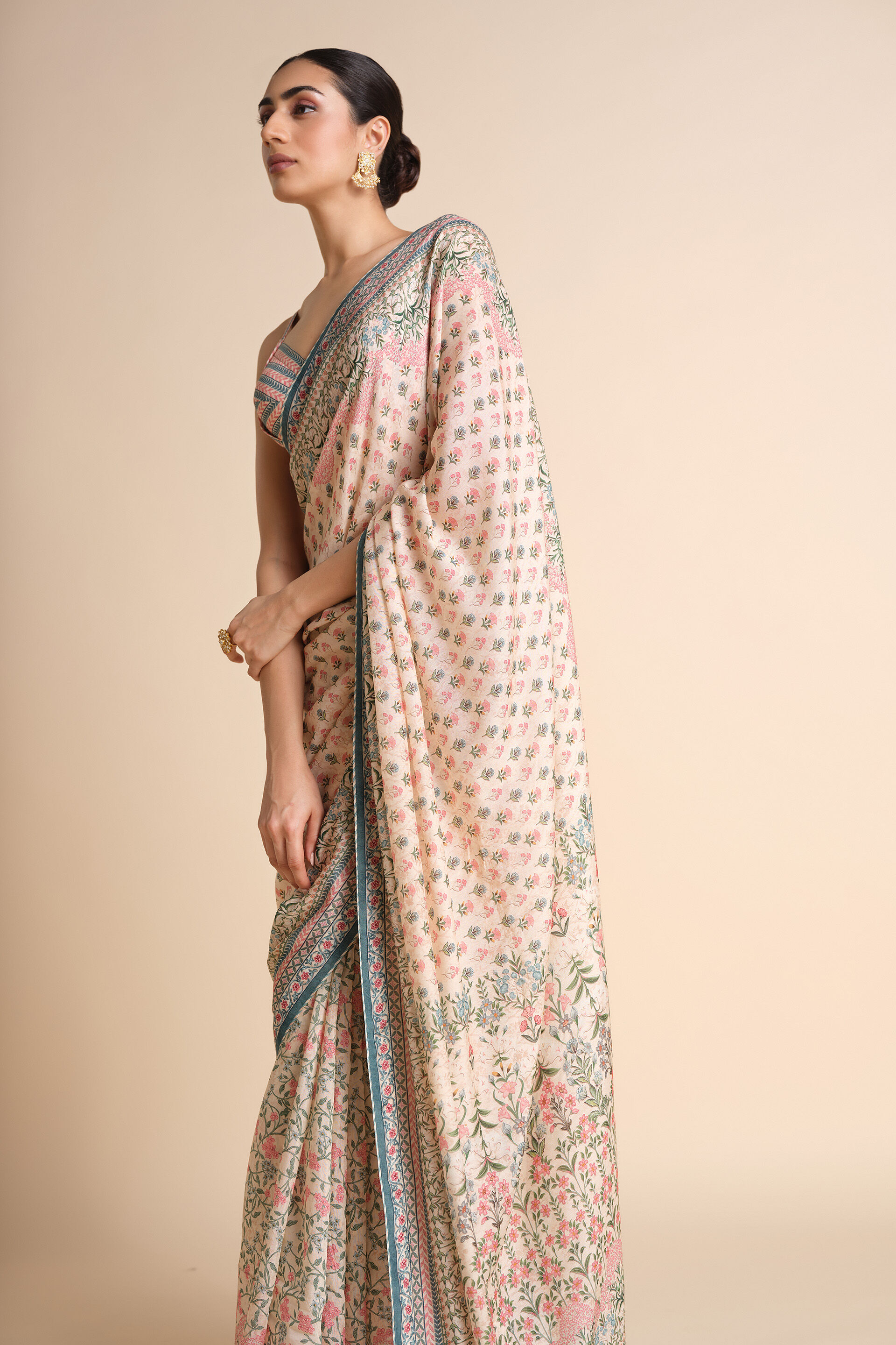 Desna Printed Silk Saree - Beige, Beige, image 9